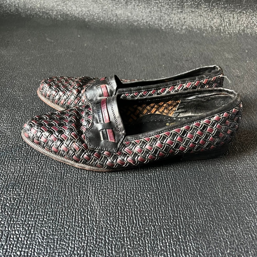 Vtg Giorgio Brutini Mens Woven Leather Loafers Black Burgundy 9D Academia Dandy